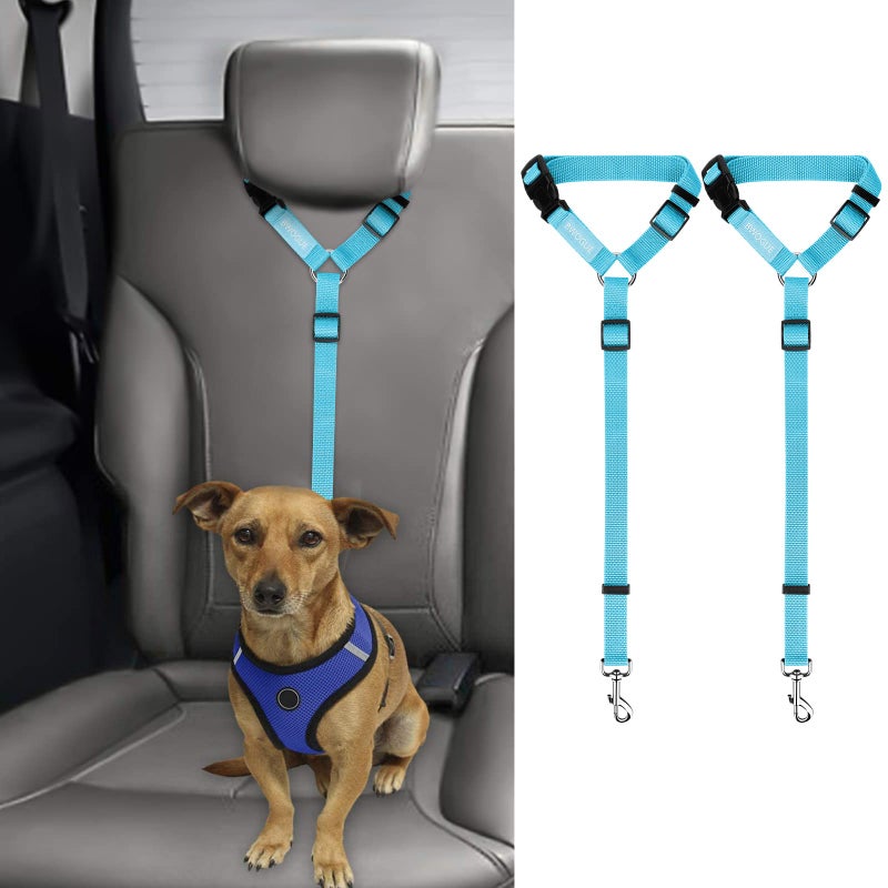 BWOGUE 2 Packs Dog Cat Safety Seat Belt Strap Car Headrest Restraint Adjustable Nylon Fabric Dog Restraints Vehicle Seatbelts Harness - Image 1